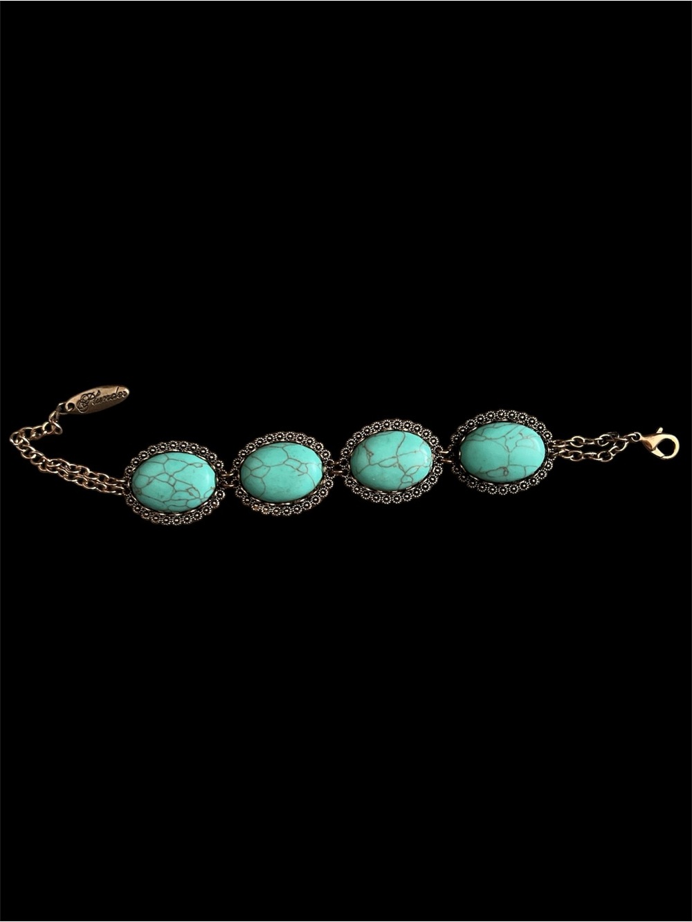 Plunder Turquoise Cabochon Oval Bracelet with Antique Gold Accents